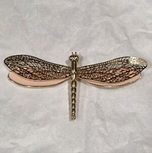 Vintage Goldtone Peach Enamel Dragonfly Brooch